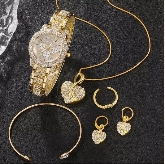 Full Diamond Bracelet Watch Set - Gold Watch Love 4 Pieces POLITICSLADY