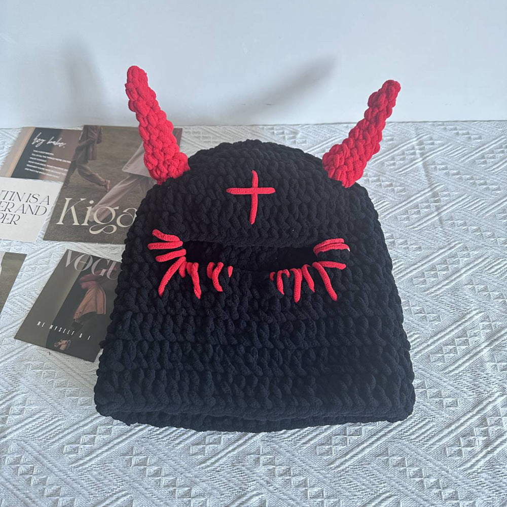 Wool Hat Cute Devil Mask Horn