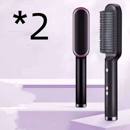 2-In-1 Hair Straightener & Curling Hot Comb - 2pcs Black / US / With box POLITICSLADY