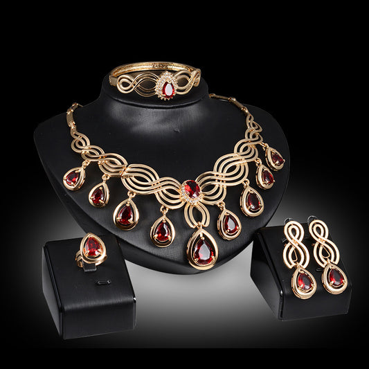 Set Gems Necklace And Earrings Alloy - Gold POLITICSLADY