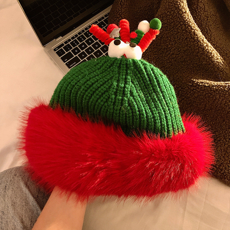 Cute Christmas Antlers Plush Bonnet Children