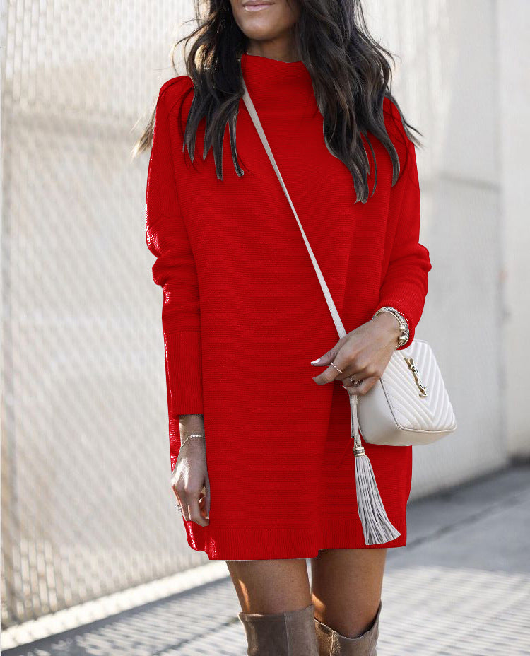 Round Neck Knitted Long-Sleeve Dress - Red / L POLITICSLADY