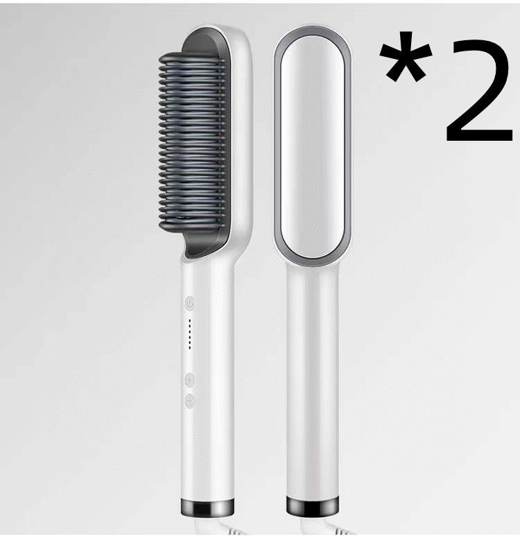 2-In-1 Hair Straightener & Curling Hot Comb - 2pcs White / US / Opp pack POLITICSLADY