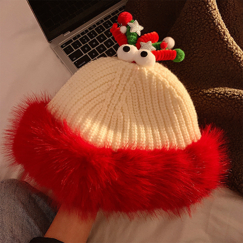 Cute Christmas Antlers Plush Bonnet Children