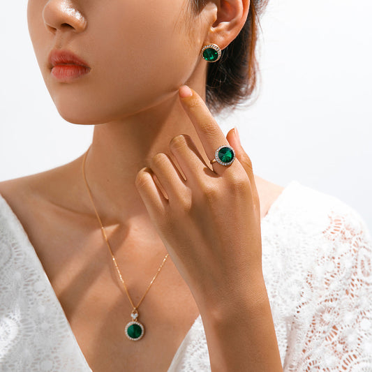 Simple Water Brick Round Emerald Jewelry - Gold POLITICSLADY