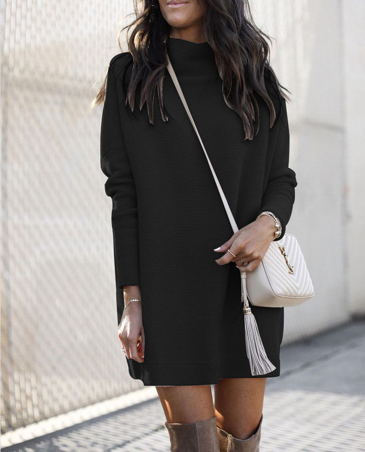 Round Neck Knitted Long-Sleeve Dress - Black / L POLITICSLADY