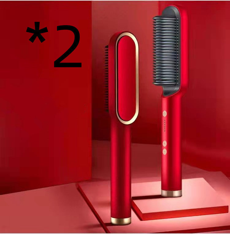 2-In-1 Hair Straightener & Curling Hot Comb - 2pcs Red / US / Opp pack POLITICSLADY