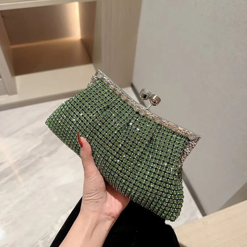 Rhinestone Evening Clutch Bag - green POLITICSLADY