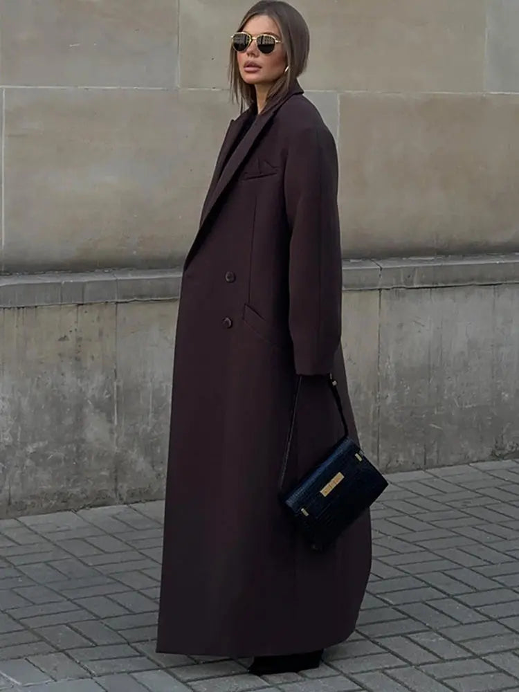 Oversized Double-Breasted Wool Overcoat - Burgundy color / M POLITICSLADY