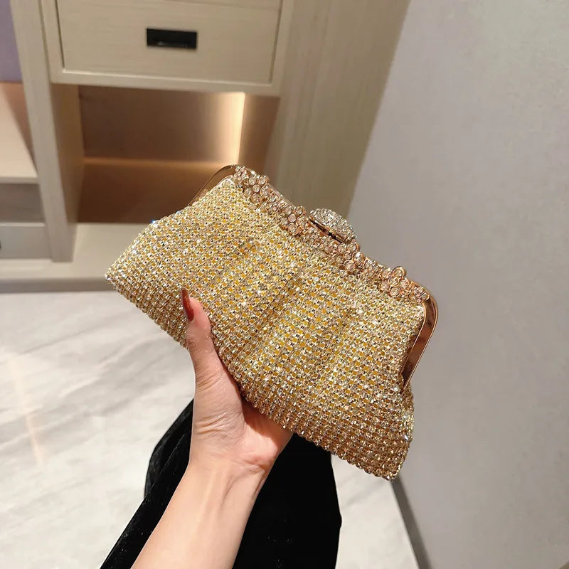 Rhinestone Evening Clutch Bag - gold POLITICSLADY