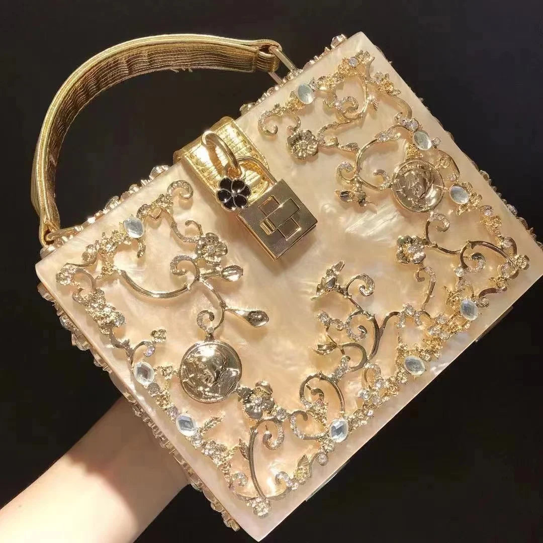 Acrylic Box Handbag - Gold / 19x7x15cm POLITICSLADY