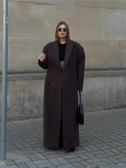 Oversized Double-Breasted Wool Overcoat - Burgundy color / M POLITICSLADY