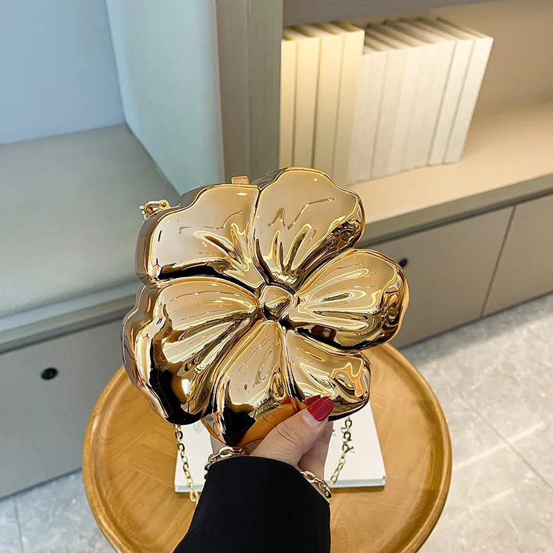 Flower-Shaped Evening Clutch with Gold Chain - Gold / Mini(Max Length<20cm) / 1 POLITICSLADY