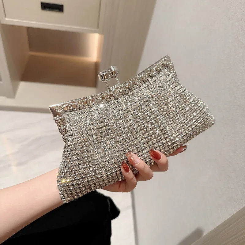 Rhinestone Evening Clutch Bag - silver POLITICSLADY