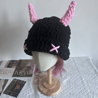 Wool Hat Cute Devil Mask Horn