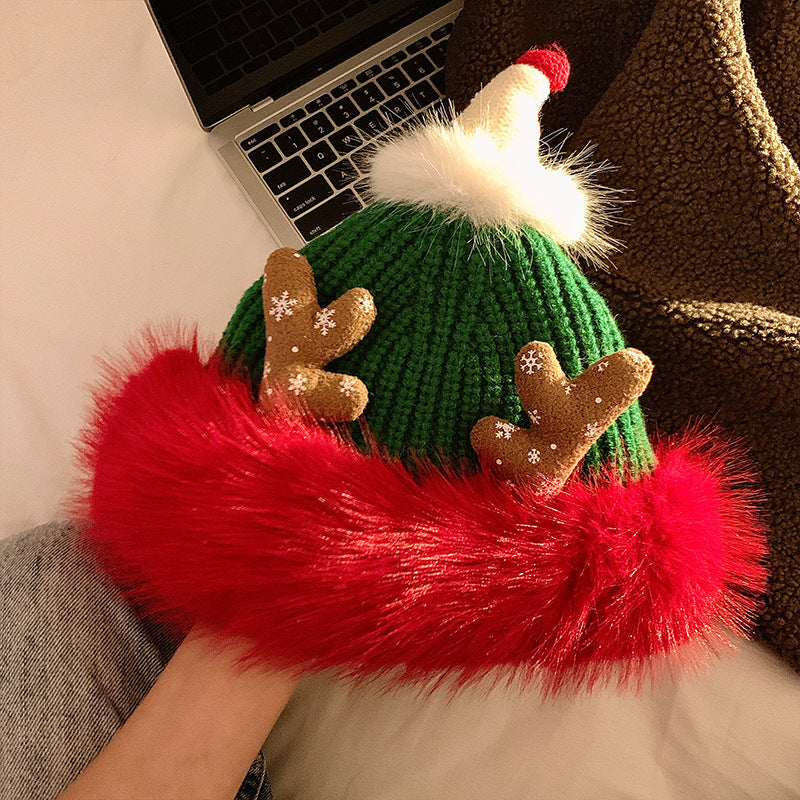 Cute Christmas Antlers Plush Bonnet Children