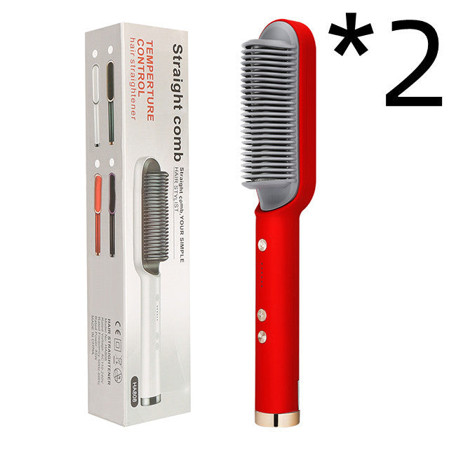 2-In-1 Hair Straightener & Curling Hot Comb - 2pcs Red / US / With box POLITICSLADY