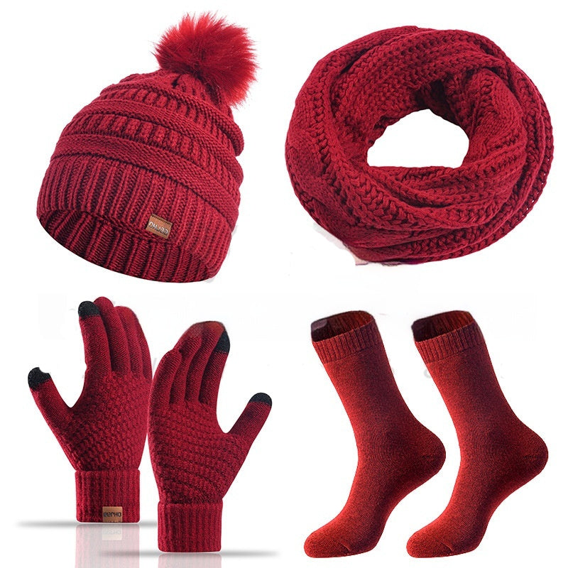 Cap Scarf Gloves And Socks Four-piece Set