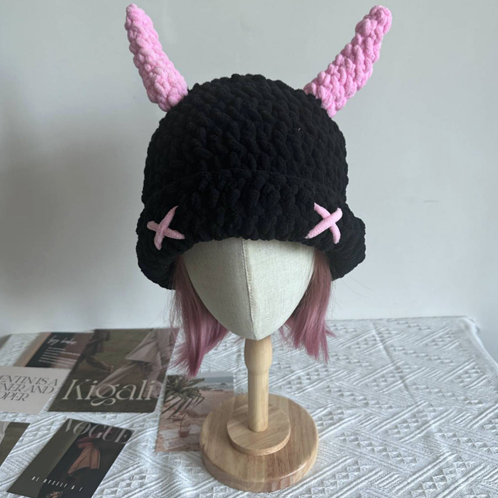 Wool Hat Cute Devil Mask Horn