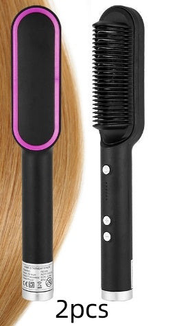 2-In-1 Hair Straightener & Curling Hot Comb - 2pcs Black / US / With box POLITICSLADY